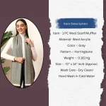 Women's Cashmere Grey Herringbone Winter Scarf - Image 9