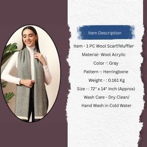Women's Cashmere Grey Herringbone Winter Scarf - Image 9