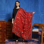 Women's Faux Pashmina Jamawar Shawl, Wrap Red Leaf - Image 3