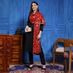 Women's Faux Pashmina Jamawar Shawl, Wrap Red Leaf - Image 2