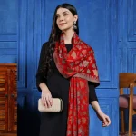 Women's Faux Pashmina Jamawar Shawl, Wrap Red Leaf