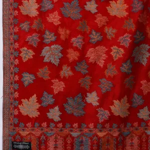 Women's Faux Pashmina Jamawar Shawl, Wrap Red Leaf - Image 6
