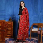 Women's Faux Pashmina Jamawar Shawl, Wrap Red Leaf - Image 4