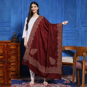 Women's Fine Wool Shawl Wine Paisley Large Stole - Image 3
