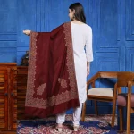 Women's Fine Wool Shawl Wine Paisley Large Stole - Image 4