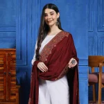 Women's Fine Wool Shawl Wine Paisley Large Stole