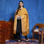 Women's Floral Design Shawl, Stylish Mustard Color Shawl - Image 2