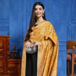 Women's Floral Design Shawl, Stylish Mustard Color Shawl