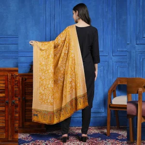 Women's Floral Design Shawl, Stylish Mustard Color Shawl - Image 5