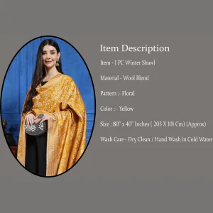 Women's Floral Design Shawl, Stylish Mustard Color Shawl - Image 7