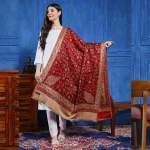 Women's Large Pashmina Woolen Shawl Maroon Floral - Image 3