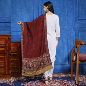 Women's Maroon Paisley Stole Gift For Wife - Image 5