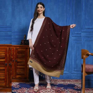Women's Pashmina Stole Wrap Floral Wine - Image 4