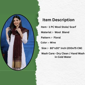 Women's Pashmina Stole Wrap Floral Wine - Image 7