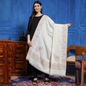Women's White Paisley Woolen Shawl Stole Wrap Soft & Warm - Image 3