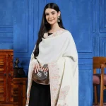 Women's White Paisley Woolen Shawl Stole Wrap Soft & Warm