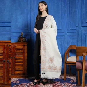 Women's White Paisley Woolen Shawl Stole Wrap Soft & Warm - Image 4