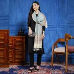 Wrap-Trendy Floral Cashmere Oversize Turquoise Stole - Image 4