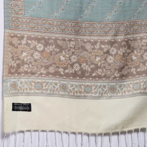 Wrap-Trendy Floral Cashmere Oversize Turquoise Stole - Image 6
