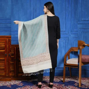 Wrap-Trendy Floral Cashmere Oversize Turquoise Stole - Image 5