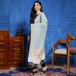 Wrap-Trendy Floral Cashmere Oversize Turquoise Stole - Image 2