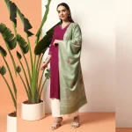 Beautiful Green Leaf Wool Stole For Women's - Image 2