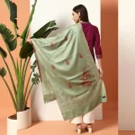 Beautiful Green Leaf Wool Stole For Women's - Image 6