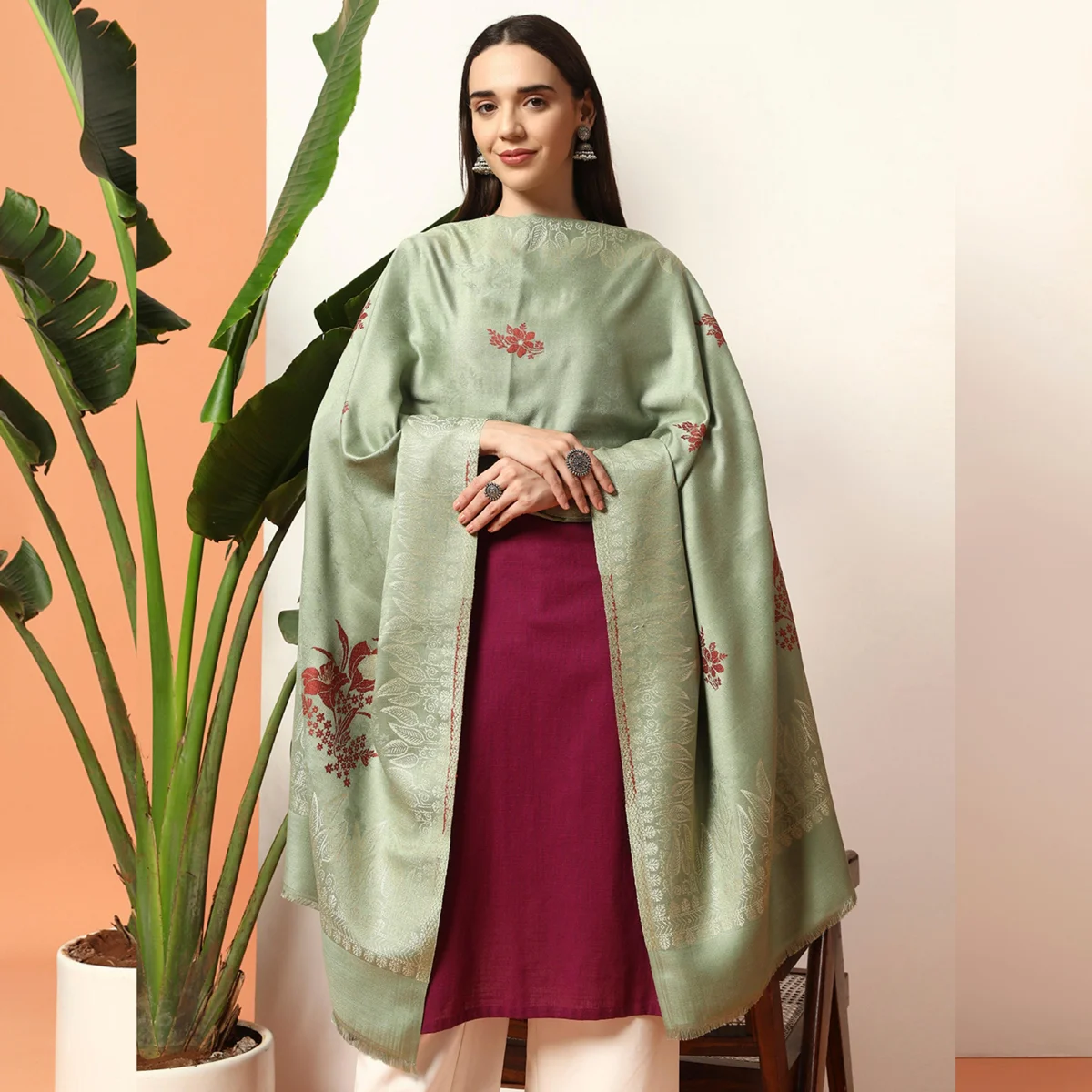 beautiful-green-leaf-wool-stole-for-womens WWS-503 (4)