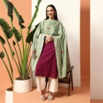Beautiful Green Leaf Wool Stole For Women's - Image 3