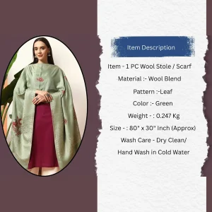 Beautiful Green Leaf Wool Stole For Women's - Image 8