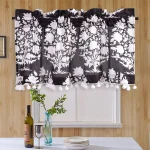 Black & White Tree Print Cotton Window Half Curtain