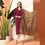 Cashmere Handmade Beige Paisley Woolen Kullu Shawl - Image 3