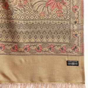 Cashmere Handmade Beige Paisley Woolen Kullu Shawl - Image 7