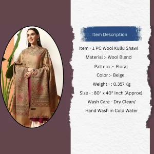 Cashmere Handmade Beige Paisley Woolen Kullu Shawl - Image 8