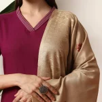 Handmade Cashmere Beige Leaf Woolen Stole - Image 5