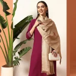 Handmade Cashmere Beige Leaf Woolen Stole