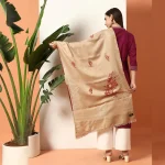 Handmade Cashmere Beige Leaf Woolen Stole - Image 6