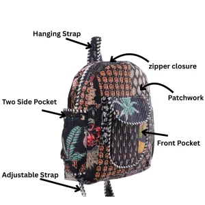 Handmade Quilted Patchwork Design Black School Bags - Image 8