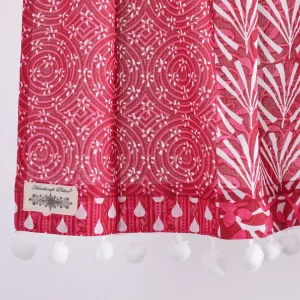 Home Window Decor Half Curtain Magenta Patchwork Print - Image 3