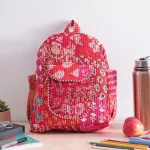 Kids Red Backpack Patchwork Quilted Cotton Bag - Image 3