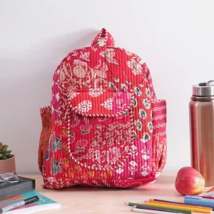 Kids Red Backpack Patchwork Quilted Cotton Bag - Image 3