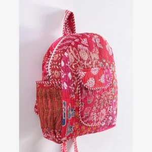 Kids Red Backpack Patchwork Quilted Cotton Bag - Image 4