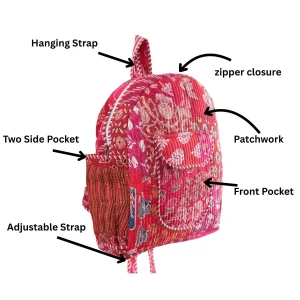 Kids Red Backpack Patchwork Quilted Cotton Bag - Image 9