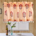 Kitchen Window Peach Floral Curtain With Rod Pocket