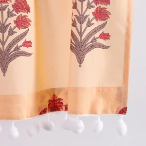 Kitchen Window Peach Floral Curtain With Rod Pocket - Image 3