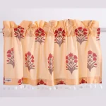 Kitchen Window Peach Floral Curtain With Rod Pocket - Image 2