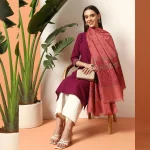 luxury Pink Leaf Design Stylish Wool Shawl - Image 3