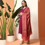 luxury Pink Leaf Design Stylish Wool Shawl - Image 2