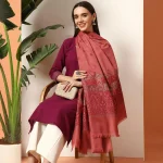 luxury Pink Leaf Design Stylish Wool Shawl