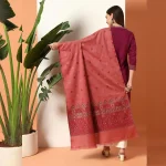 luxury Pink Leaf Design Stylish Wool Shawl - Image 6
